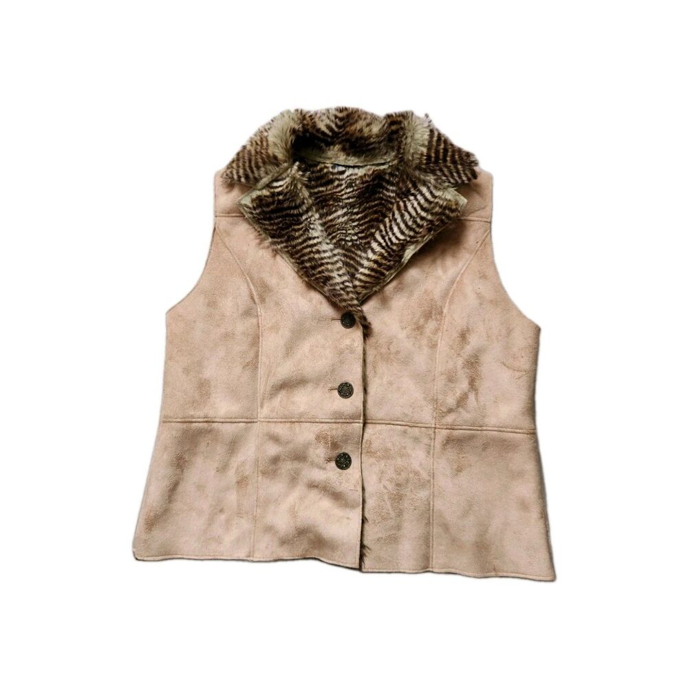 Relativity Faux Suede Faux Fur Shearling Vest Womens M Brown Western Boho Lined
